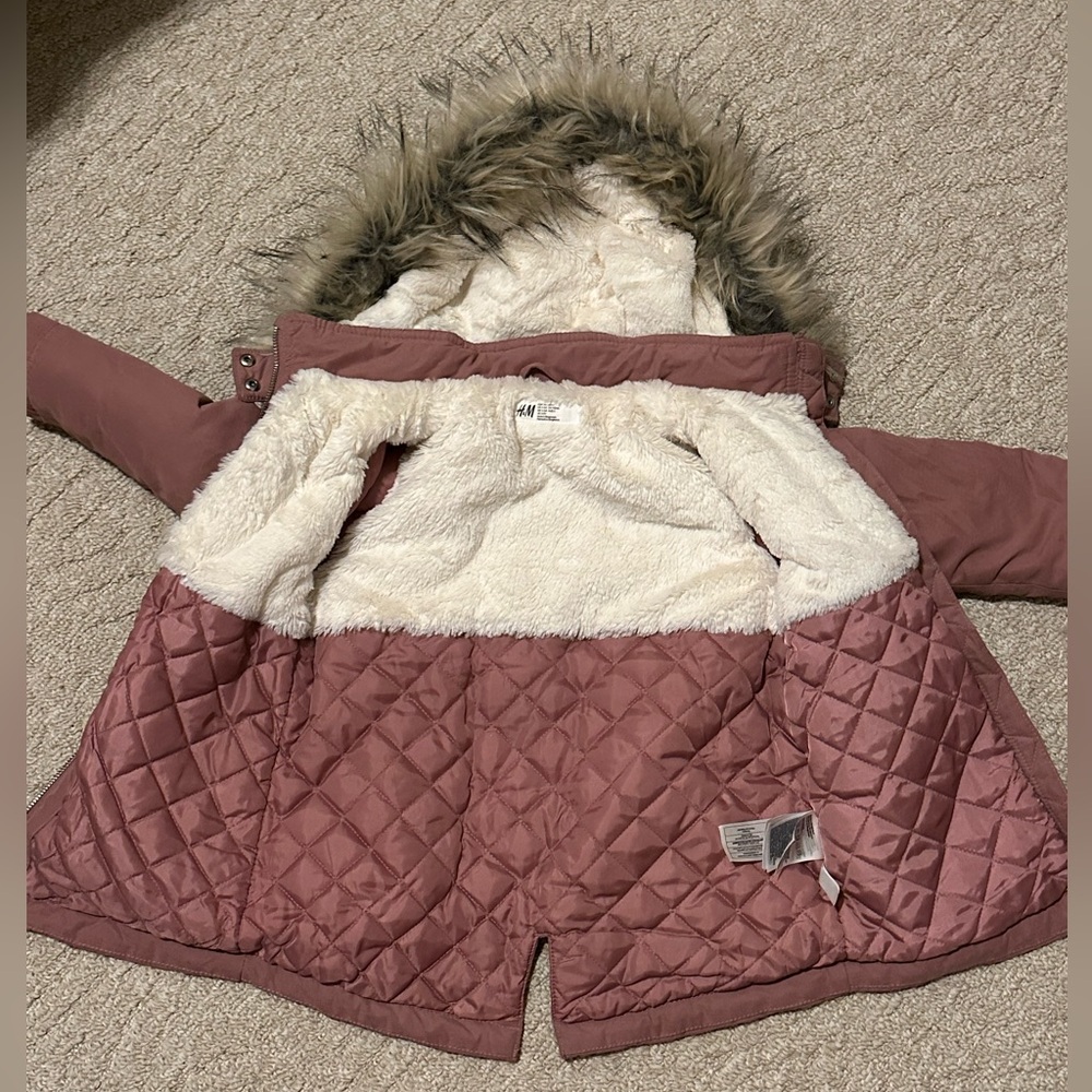 H&M Pink Jacket with Cream Faux Fur Lining - Picture 3 of 4